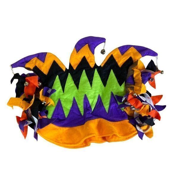 Mardi Gras Jester Hat Bells New Orleans Unisex Costume Halloween Orange Adult OS - Picture 1 of 12